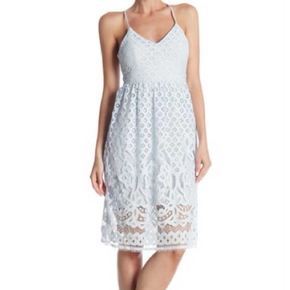 NEW Dex Blue Lace Boho Spaghetti Crochet Midi Dress Size XS Cocktail Party